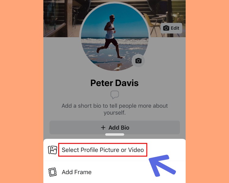 A screenshot showing how to choose a profile video in the Facebook mobile app. 